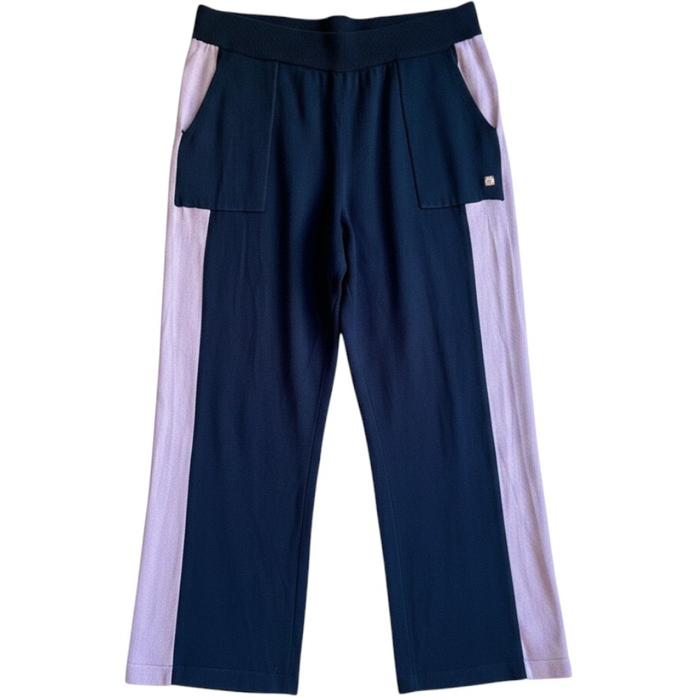 Anne Klein Womens Wide Leg Knit Pant‎ Sweatpant Navy Blue Purple Size Large NWT